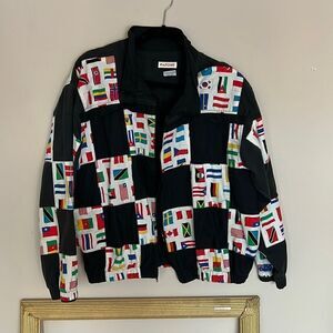 Vintage Track Jacket Flag Windbreaker Black / White Athletic Jacket 90s